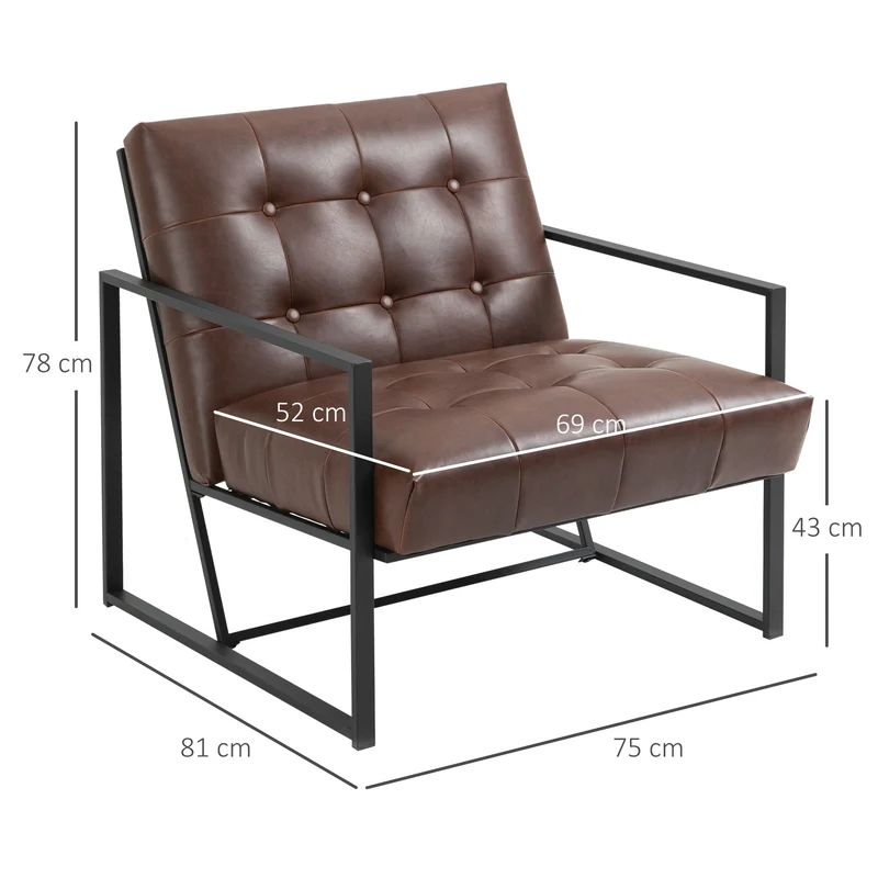 Fauteuil chesterfield salon bureau 75 x 81 x 78 cm capitonné mousse haute densité chic vintage classique en PU chocolat 21_0001816