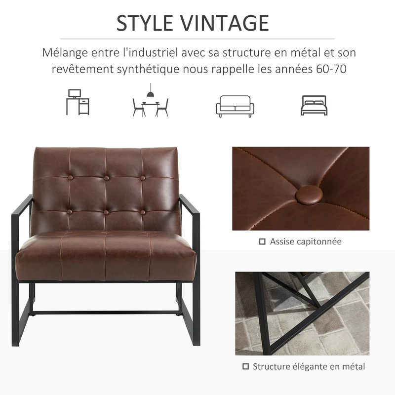 Fauteuil chesterfield salon bureau 75 x 81 x 78 cm capitonné mousse haute densité chic vintage classique en PU chocolat 21_0001816
