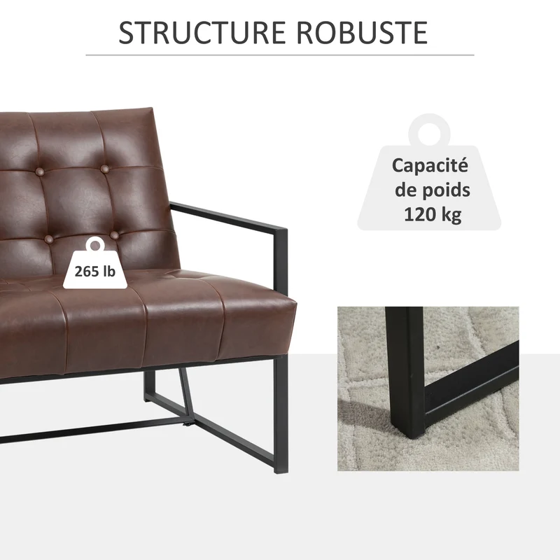 Fauteuil chesterfield salon bureau 75 x 81 x 78 cm capitonné mousse haute densité chic vintage classique en PU chocolat 21_0001816