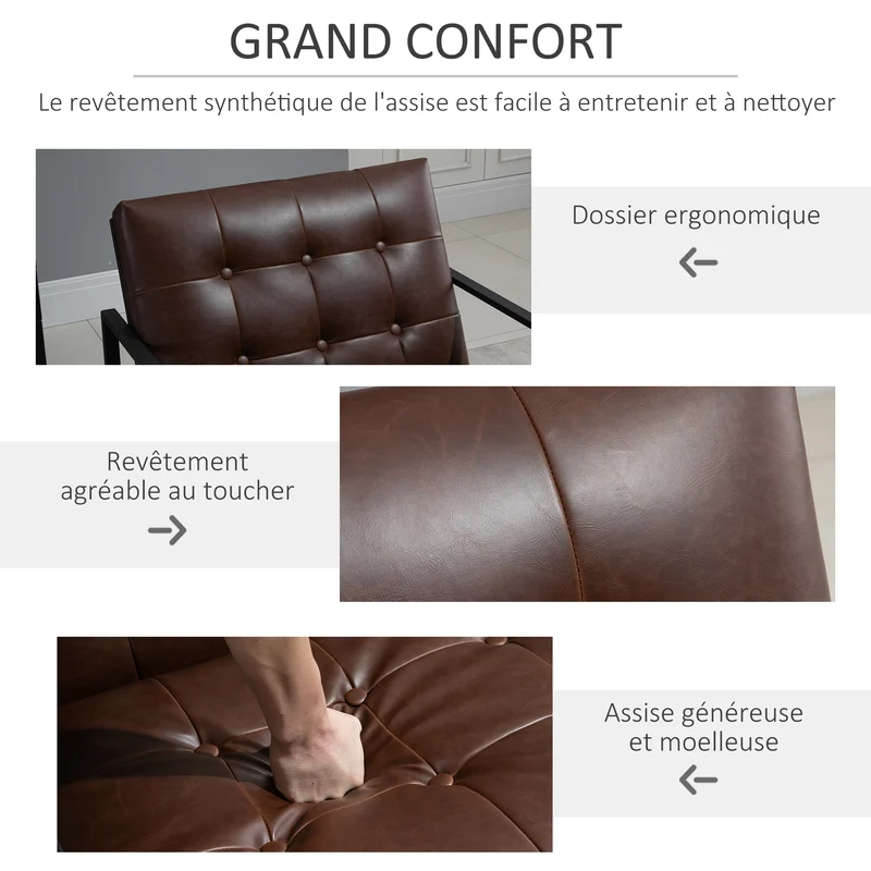 Fauteuil chesterfield salon bureau 75 x 81 x 78 cm capitonné mousse haute densité chic vintage classique en PU chocolat 21_0001816