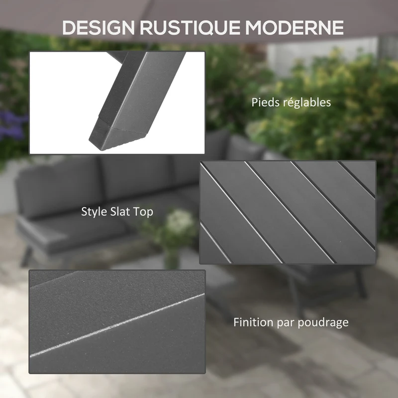 Ensemble salon de jardin d'angle convertible 115 x 61 x 65 cm assise confort coussins épais contemporain en acier gris 21_0005205