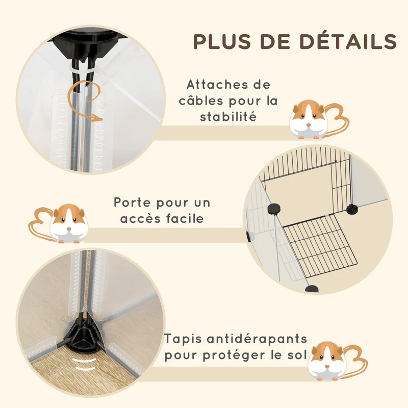 Enclos modulable pour petits animaux 175 x 70 x 45 cm espace sécurisé antidérapant salon contemporain en acier blanc 21_0007964