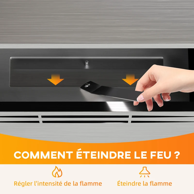 Cheminée à l'éthanol d'appoint 48 x 18 x 59 cm flamme réelle sûre 3,3 heures moderne épuré en acier inoxydable argent 21_0001141
