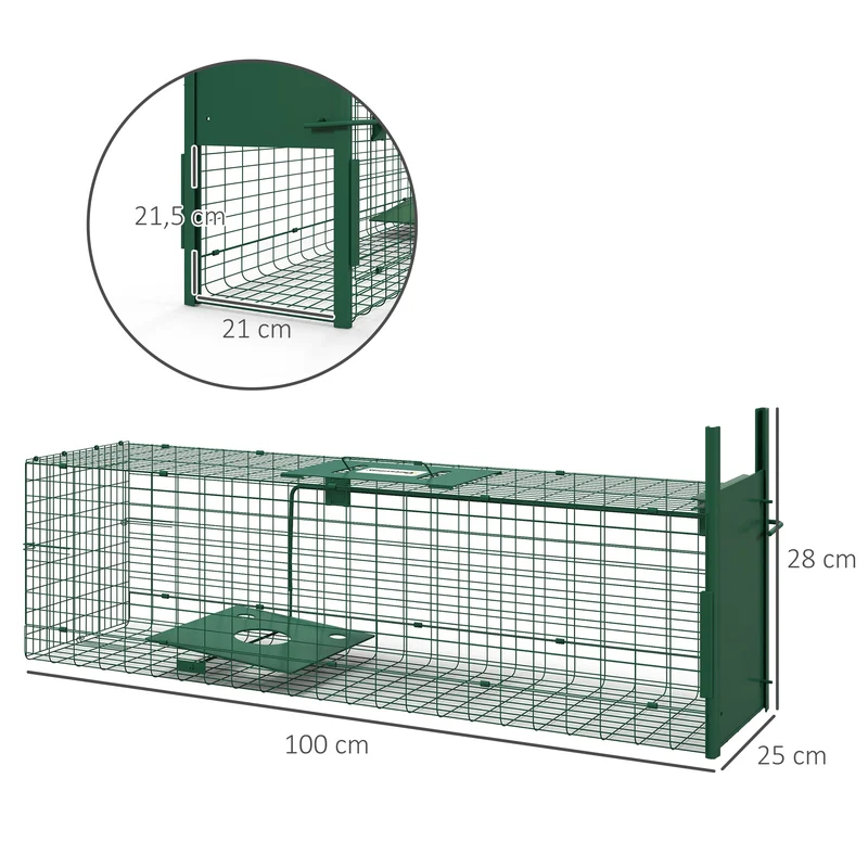 Cage de capture pour petits animaux jardin 100 x 25 x 28 cm capture sans blessure poignée moderne en acier vert foncé 21_0006959