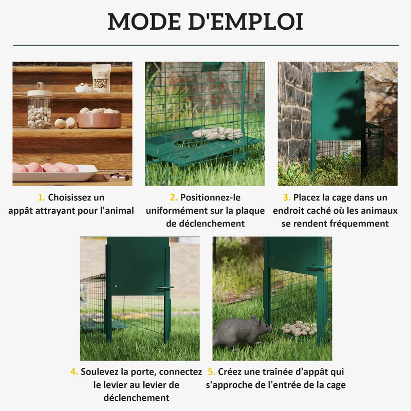 Cage de capture pour petits animaux jardin 100 x 25 x 28 cm capture sans blessure poignée moderne en acier vert foncé 21_0006959