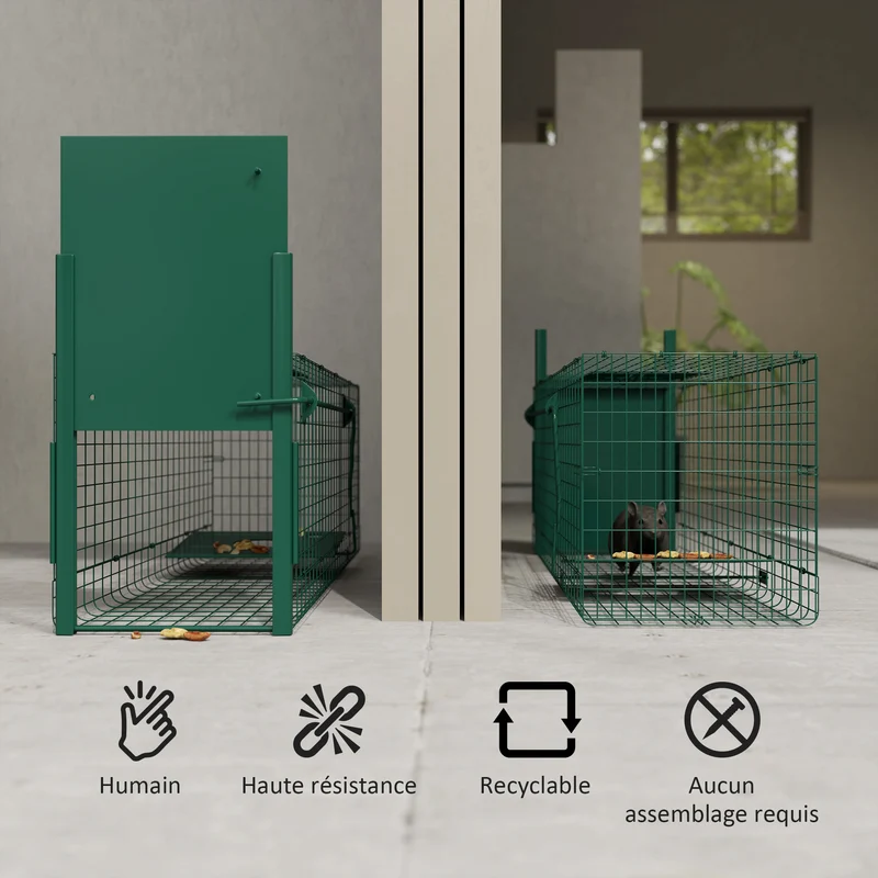 Cage de capture pour petits animaux jardin 100 x 25 x 28 cm capture sans blessure poignée moderne en acier vert foncé 21_0006959