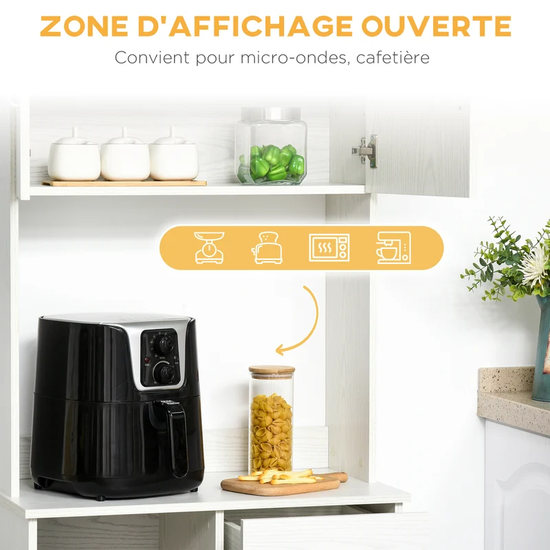Buffet de cuisine 4 portes 2 tiroirs 71 x 41 x 178 cm plan de travail et rangements design contemporain en MDF blanc 21_0002205