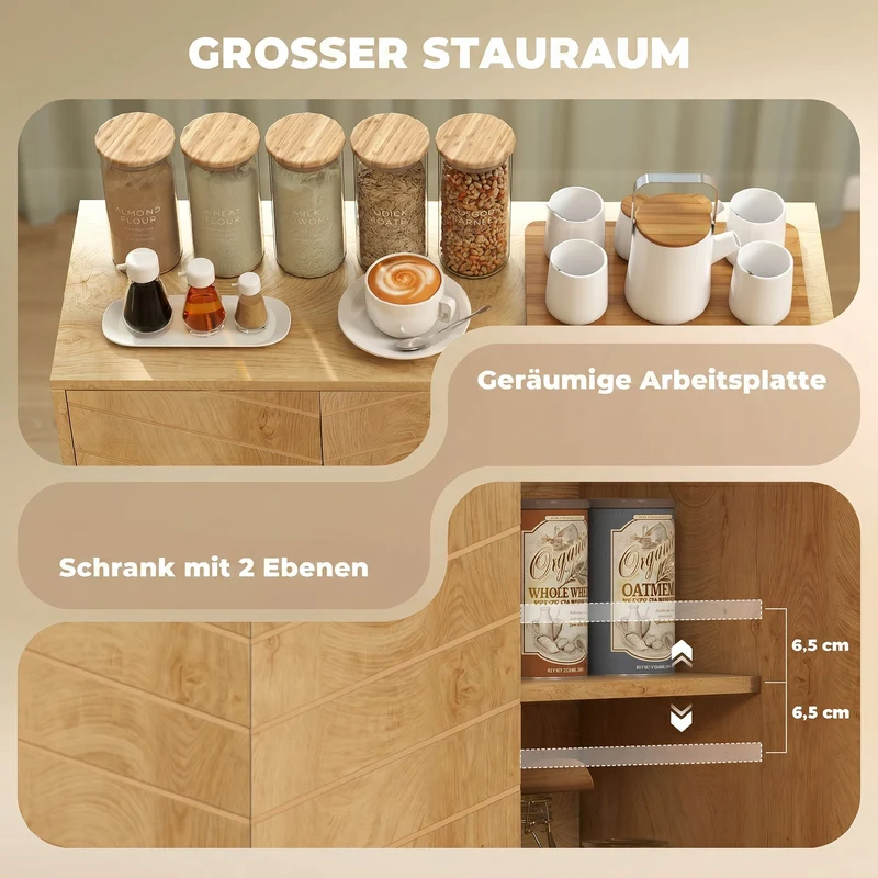 Buffet de cuisine 3 portes 88,3 x 30 x 76 cm étagère réglable fermeture silencieuse style scandinave en MDF bois naturel 21_0002904