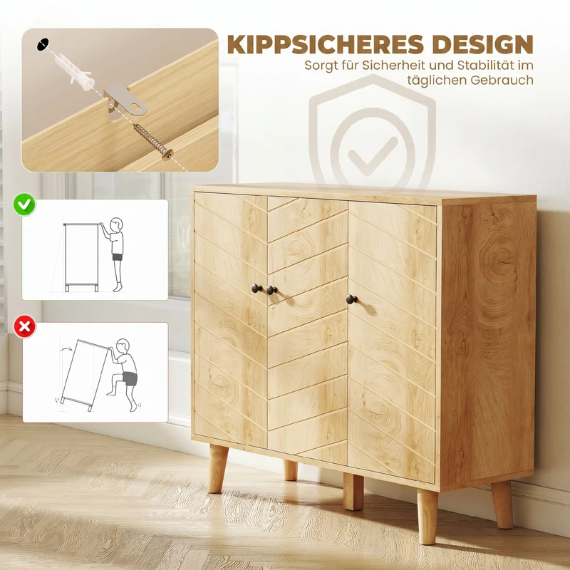 Buffet de cuisine 3 portes 88,3 x 30 x 76 cm étagère réglable fermeture silencieuse style scandinave en MDF bois naturel 21_0002904