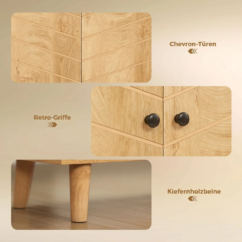 Buffet de cuisine 3 portes 88,3 x 30 x 76 cm étagère réglable fermeture silencieuse style scandinave en MDF bois naturel 21_0002904