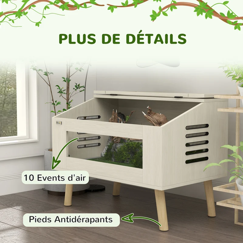 Terrarium reptiles 80 x 50 x 60 cm observation ventilation optimale scandinave en panneau de particules bois naturel 21_0007843