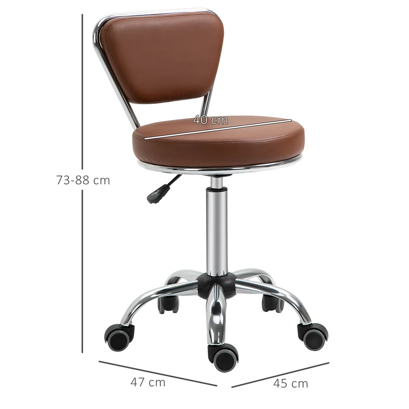 Tabouret de massage rond 45 x 47 x 73-88 cm assise réglable 49-64 cm dossier ergonomique roulettes vintage en PU marron 21_0000775