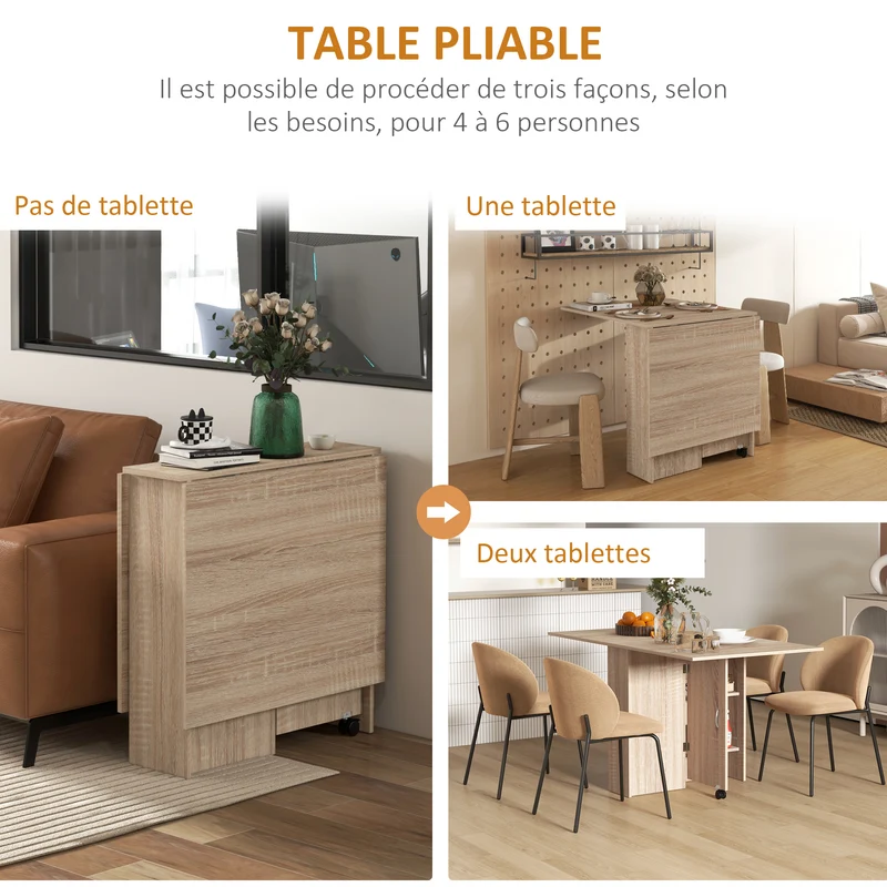 Table à manger pliante sur roulettes 140 x 75 x 74 cm gain de place moderne cuisine en panneau de particules naturel 21_0002166