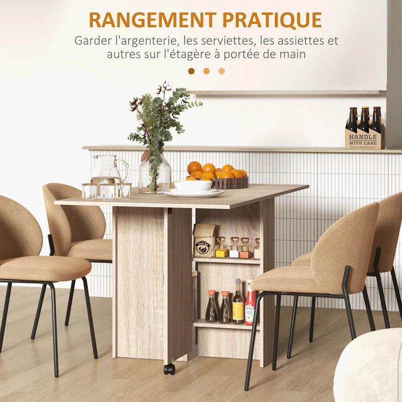 Table à manger pliante sur roulettes 140 x 75 x 74 cm gain de place moderne cuisine en panneau de particules naturel 21_0002166