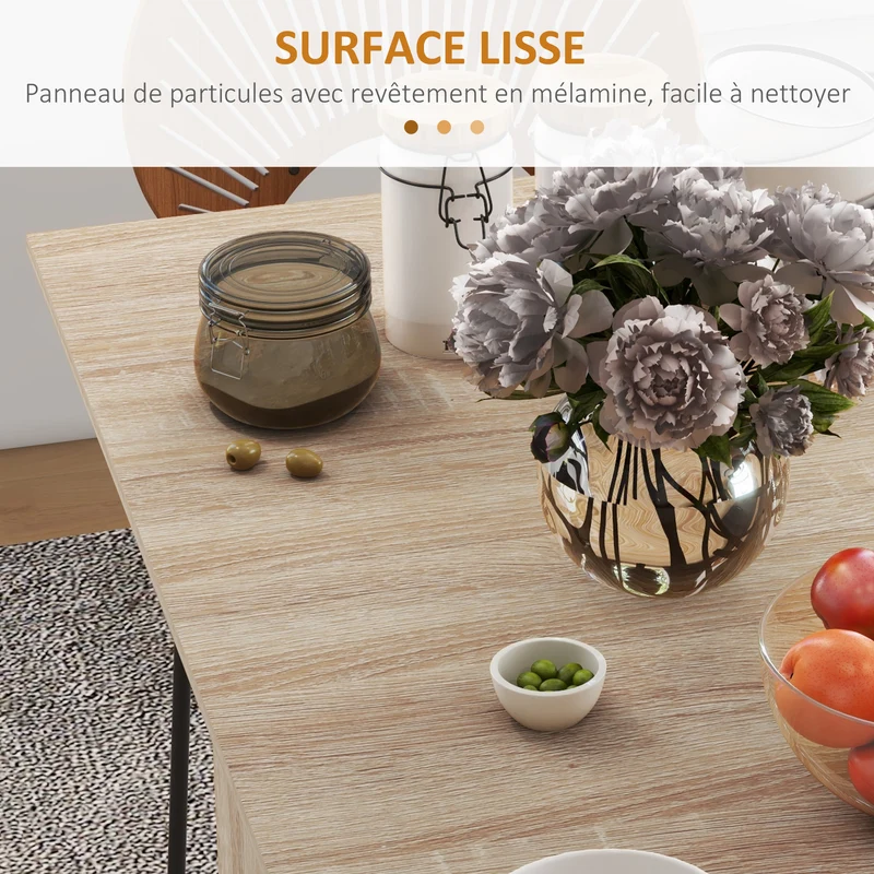 Table à manger pliante sur roulettes 140 x 75 x 74 cm gain de place moderne cuisine en panneau de particules naturel 21_0002166
