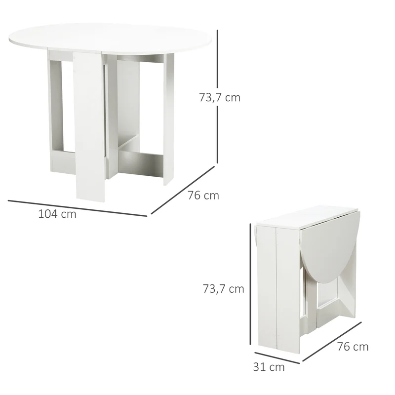 Table ovale pliante à 2 abattants cuisine 104 x 76 x 73,7 cm gain de place contemporain en panneaux de particules blanc 21_0002212