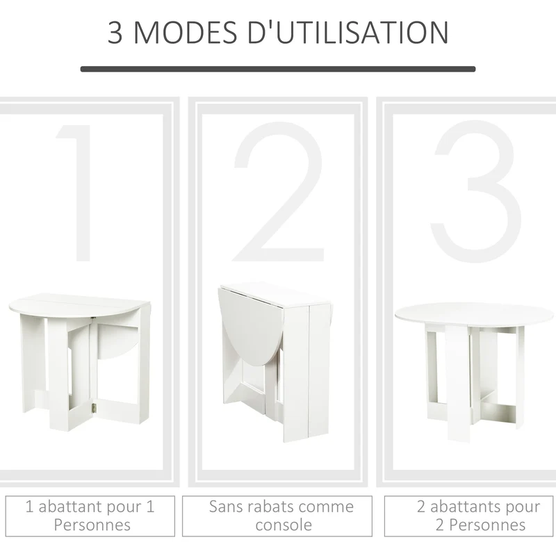 Table ovale pliante à 2 abattants cuisine 104 x 76 x 73,7 cm gain de place contemporain en panneaux de particules blanc 21_0002212
