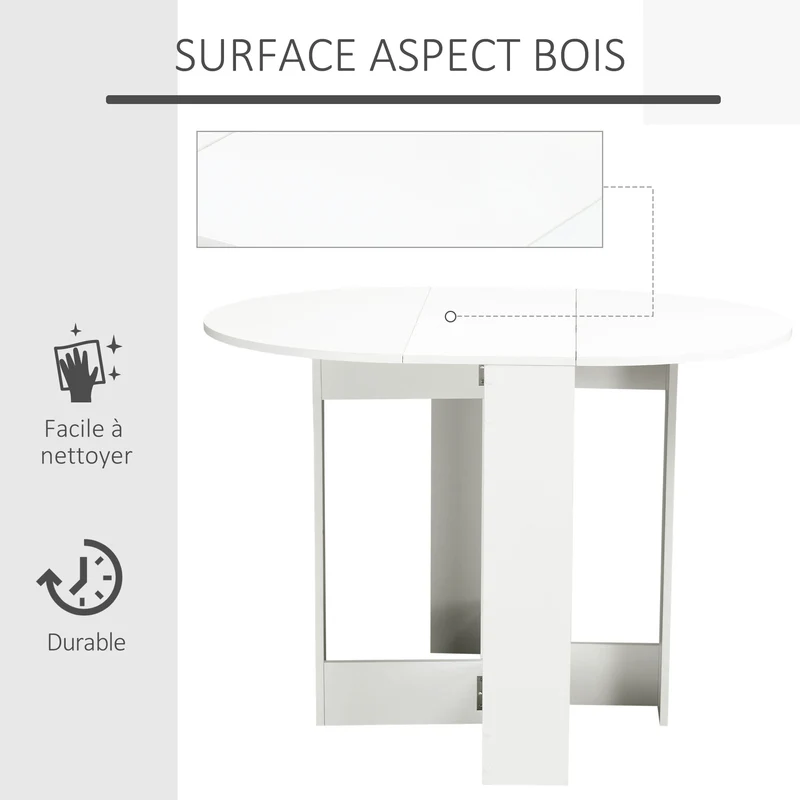 Table ovale pliante à 2 abattants cuisine 104 x 76 x 73,7 cm gain de place contemporain en panneaux de particules blanc 21_0002212