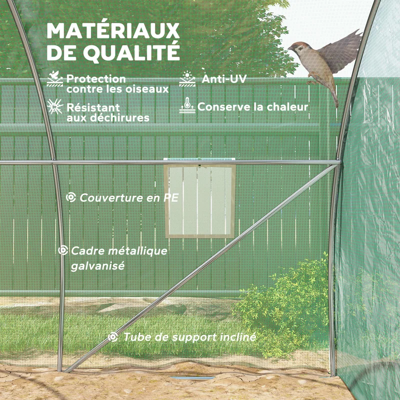 Serre de jardin tunnel 3 x 3 x 2 m protection anti uv porte zippée accès facile style moderne ambiance cosy en pe vert 21_0004245