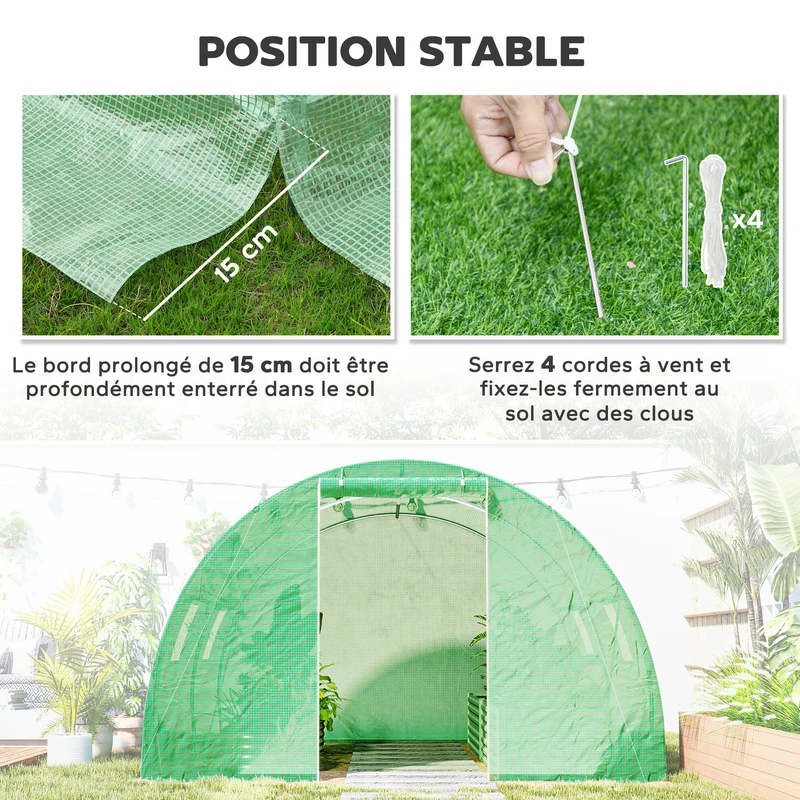 Serre de jardin tunnel 3 x 3 x 2 m protection anti uv porte zippée accès facile style moderne ambiance cosy en pe vert 21_0004245