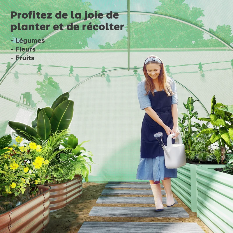 Serre de jardin tunnel 3 x 3 x 2 m protection anti uv porte zippée accès facile style moderne ambiance cosy en pe vert 21_0004245