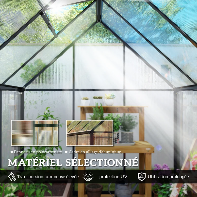 Serre de jardin 178 x 168 x 195 cm fenêtre 5 niveaux porte battante moderne contemporain en polycarbonate transparent 21_0005597