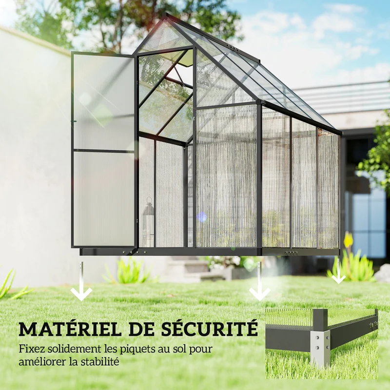 Serre de jardin 178 x 168 x 195 cm fenêtre 5 niveaux porte battante moderne contemporain en polycarbonate transparent 21_0005597