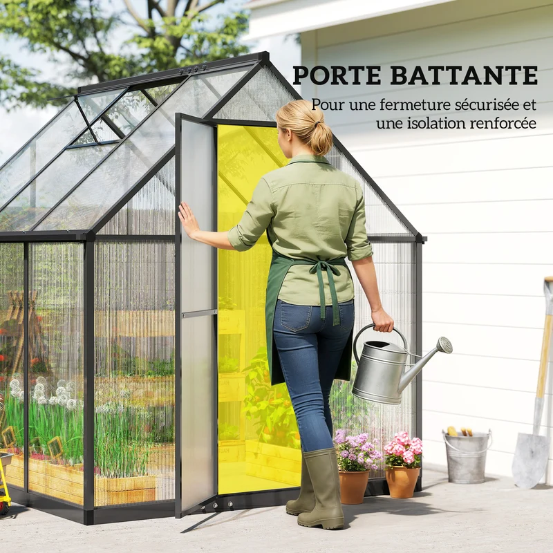 Serre de jardin 178 x 168 x 195 cm fenêtre 5 niveaux porte battante moderne contemporain en polycarbonate transparent 21_0005597