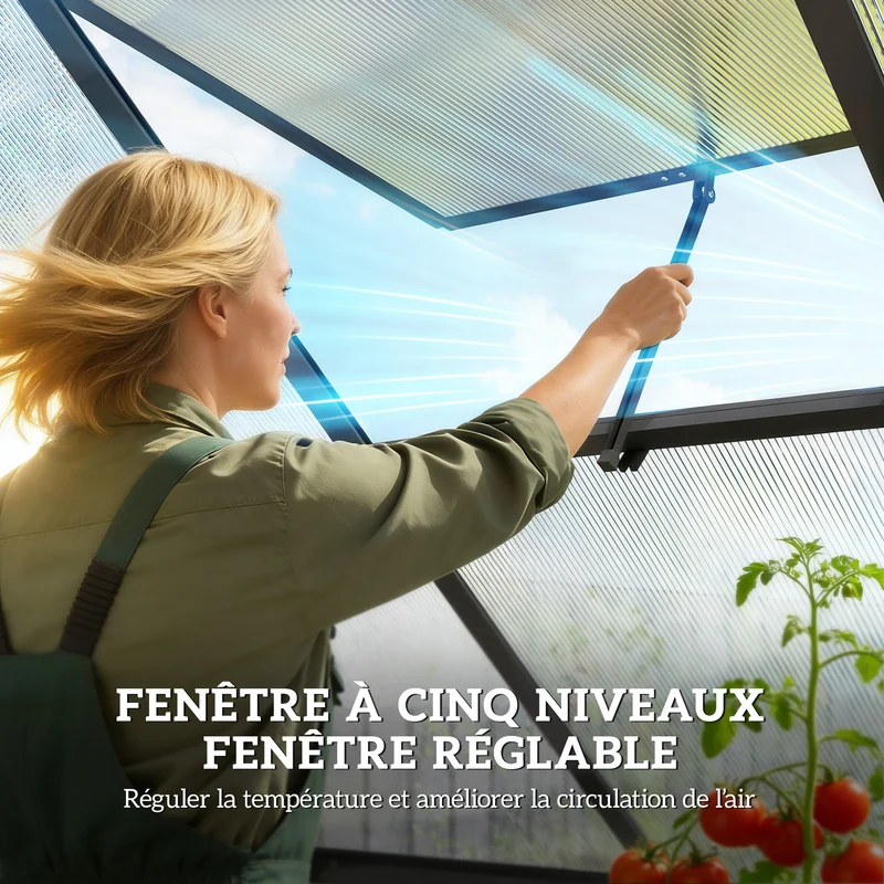 Serre de jardin 178 x 168 x 195 cm fenêtre 5 niveaux porte battante moderne contemporain en polycarbonate transparent 21_0005597