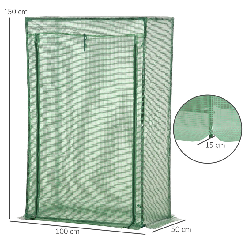 Serre de balcon 100 x 50 x 150 cm protection anti-uv porte zippée et montage facile contemporain en polyéthylène vert 21_0004172
