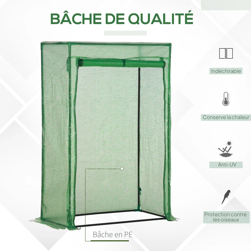 Serre de balcon 100 x 50 x 150 cm protection anti-uv porte zippée et montage facile contemporain en polyéthylène vert 21_0004172