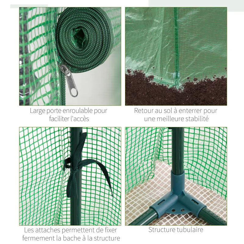 Serre de balcon 100 x 50 x 150 cm protection anti-uv porte zippée et montage facile contemporain en polyéthylène vert 21_0004172