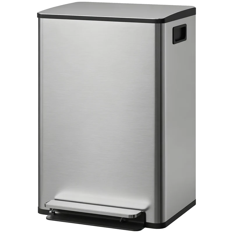 Poubelle de cuisine à pédale 42 x 37 x 62 cm fermeture douce seau amovible moderne épuré en acier inoxydable argenté 21_0005931