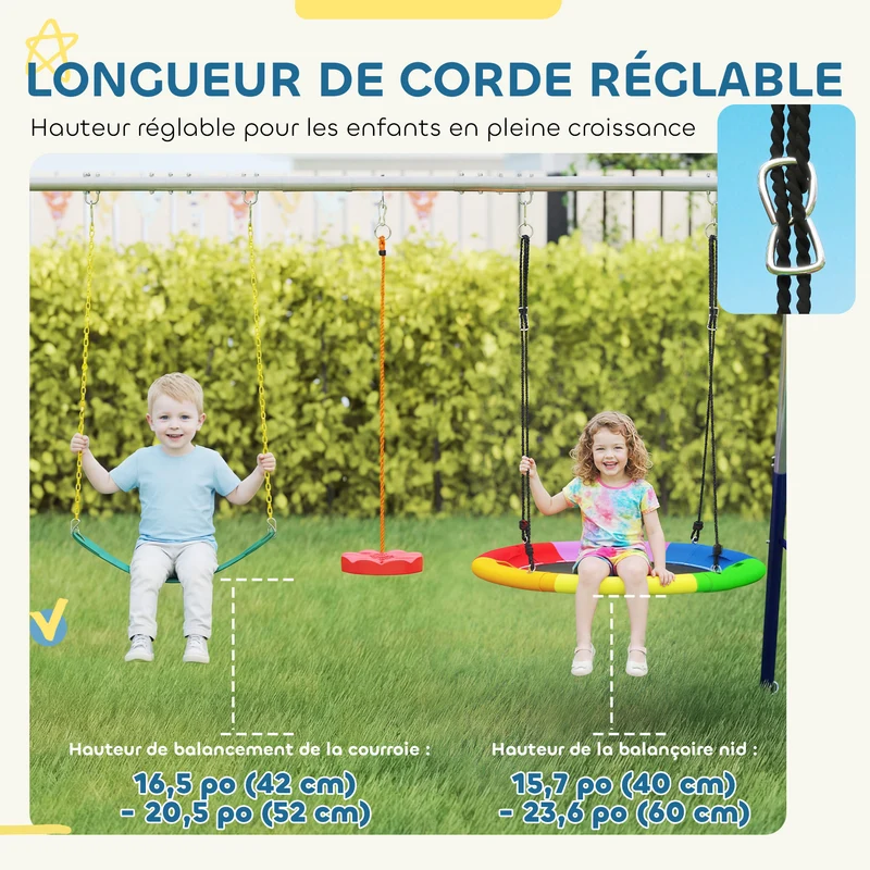 Portique balançoire enfants 5 en 1 jardin 382 x 196 x 203 cm réglable sécurité antirouille scandinave en acier rouge 21_0000387
