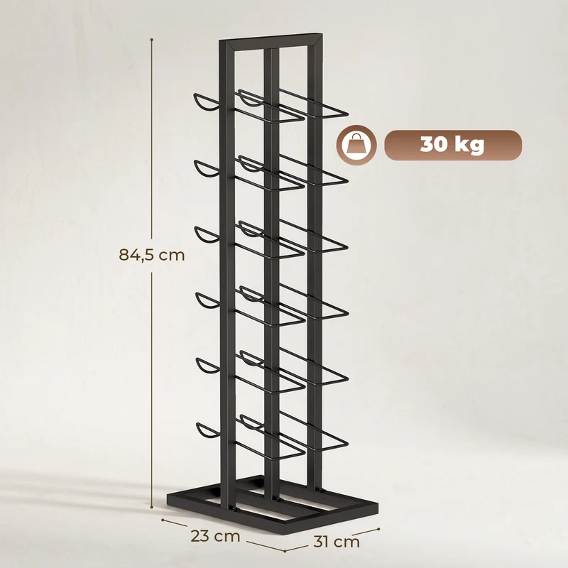 Porte-bouteilles 12 bouteilles sur pied 31 x 23 x 84,5 cm étroit anti basculement style industriel élégant en métal noir 21_0001073