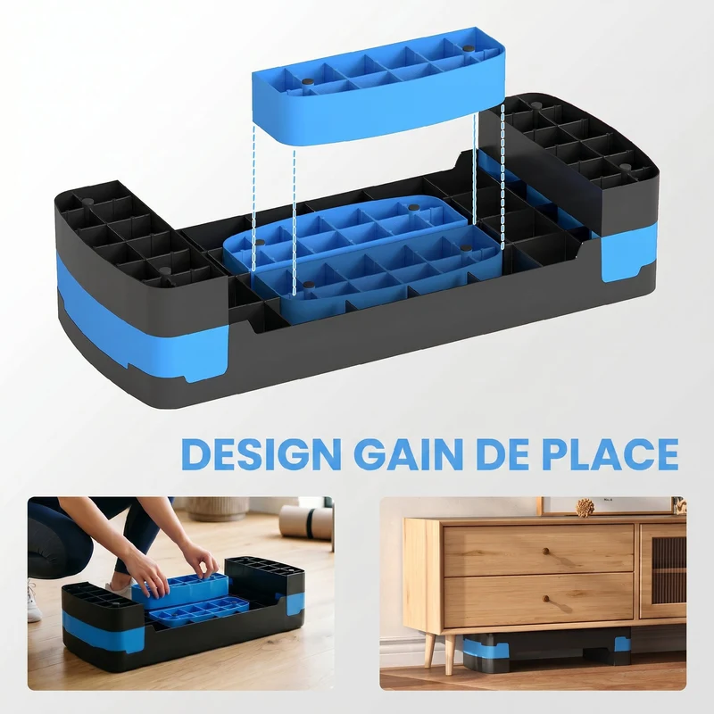 Plateforme d'aérobic réglable 68 x 29 x 20 cm hauteurs 10 15 20 cm surface antidérapante moderne épuré cosy en PP bleu 21_0006743