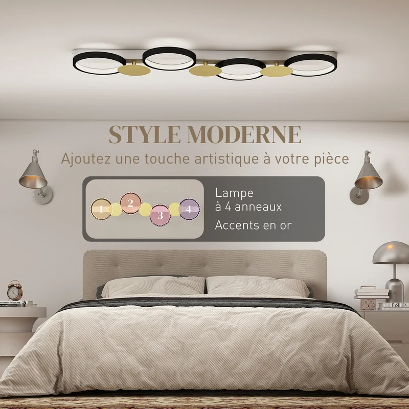 Plafonnier led plat salon 100 x 31 x 7 cm télécommande dimmable éclairage uniforme moderne contemporain en acier doré 21_0007069
