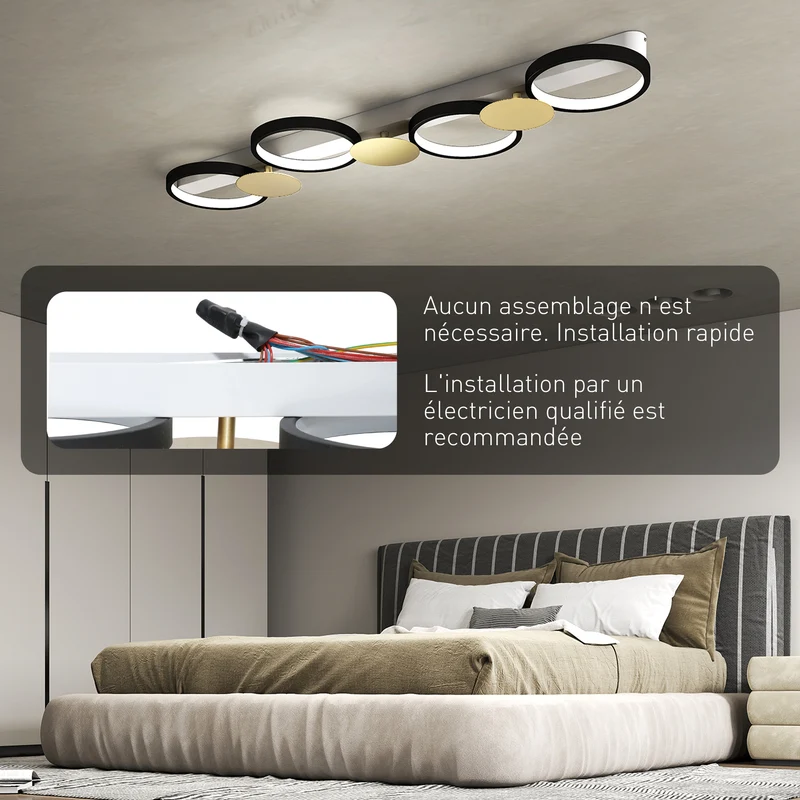 Plafonnier led plat salon 100 x 31 x 7 cm télécommande dimmable éclairage uniforme moderne contemporain en acier doré 21_0007069