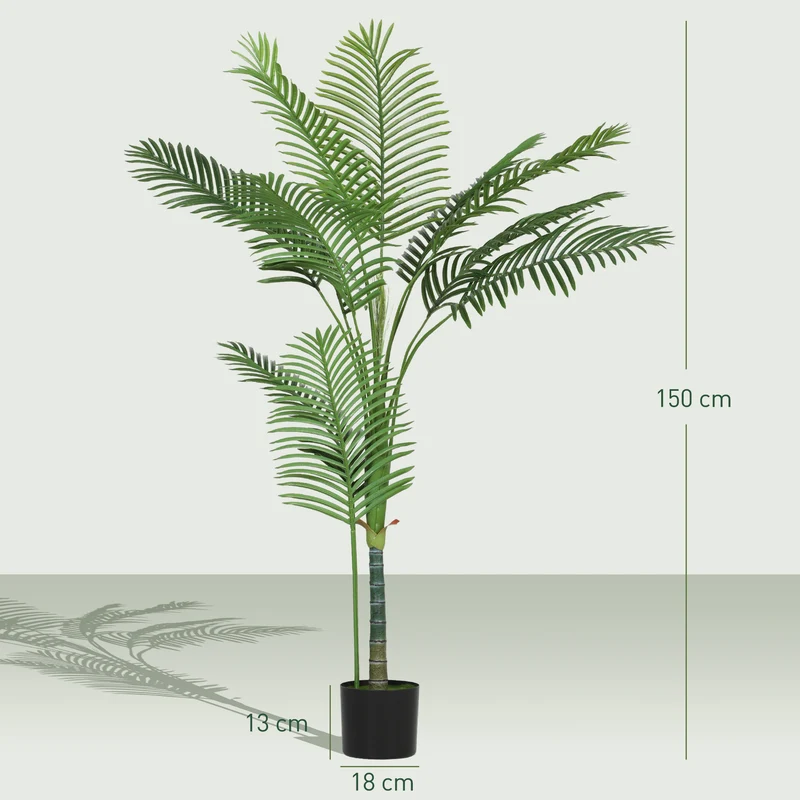 Palmier artificiel intérieur salon 150 x 18 x 13 cm sans entretien pot lesté tropicale contemporain en plastique vert 21_0003690