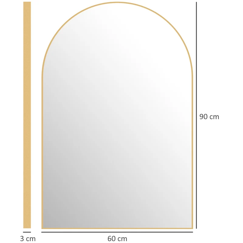 Miroir mural arqué salle de bain 60 x 3 x 90 cm résistant à la rouille avec film antiéclats moderne épuré en verre or 21_0002065