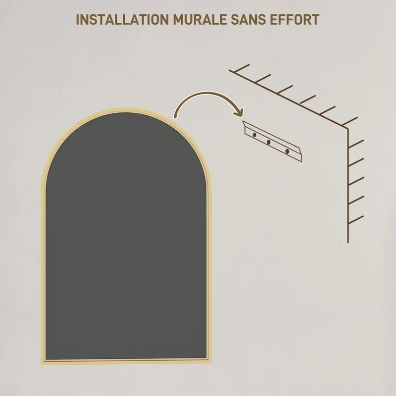 Miroir mural arqué salle de bain 60 x 3 x 90 cm résistant à la rouille avec film antiéclats moderne épuré en verre or 21_0002065