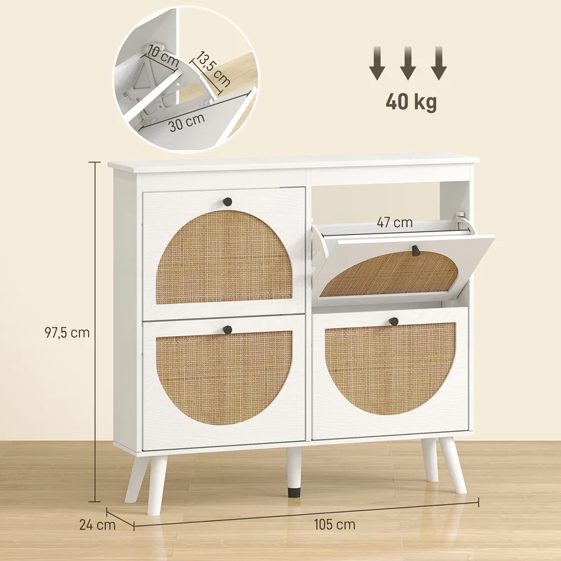 Meuble à chaussures entrée 105 x 24 x 97,5 cm rangement 20 paires compact style vintage en panneau de particules blanc 21_0002684