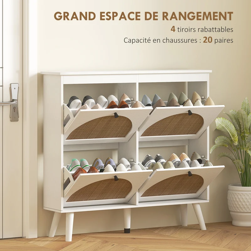 Meuble à chaussures entrée 105 x 24 x 97,5 cm rangement 20 paires compact style vintage en panneau de particules blanc 21_0002684