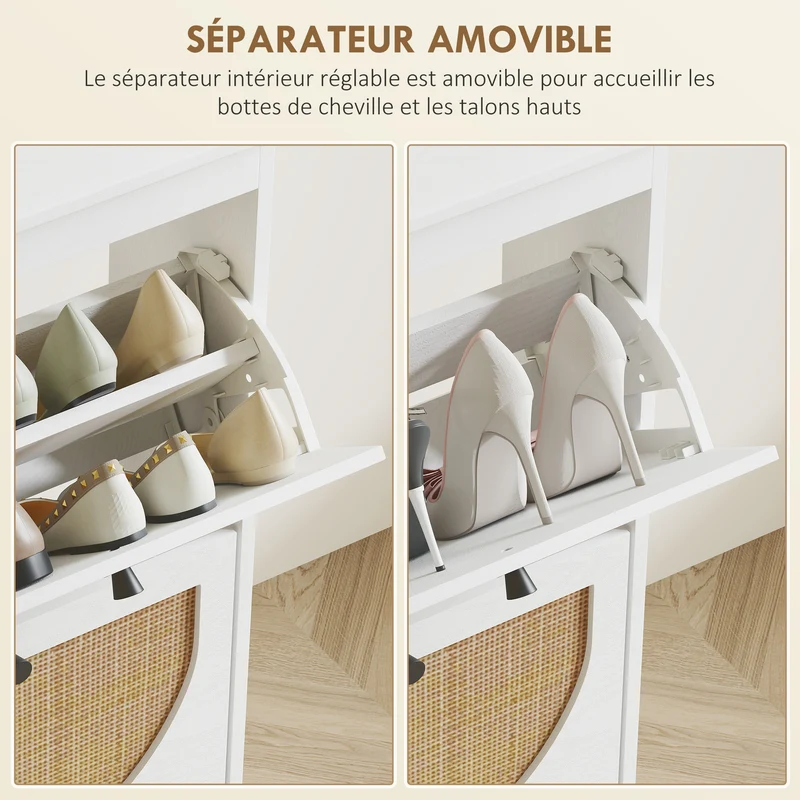 Meuble à chaussures entrée 105 x 24 x 97,5 cm rangement 20 paires compact style vintage en panneau de particules blanc 21_0002684