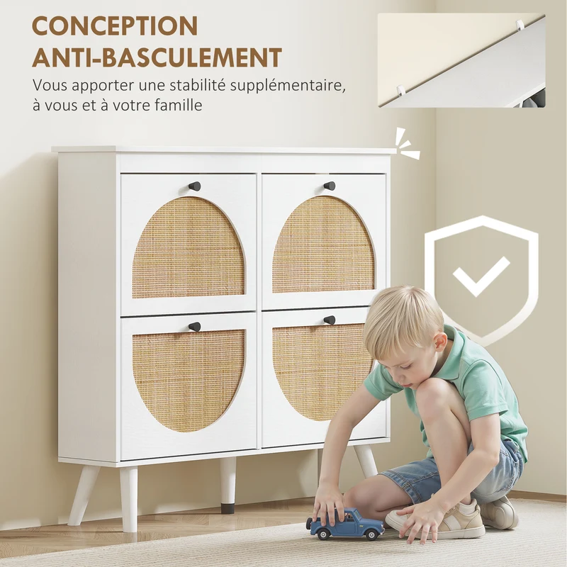 Meuble à chaussures entrée 105 x 24 x 97,5 cm rangement 20 paires compact style vintage en panneau de particules blanc 21_0002684