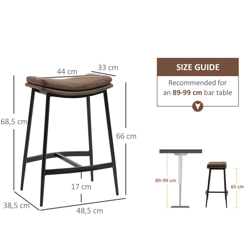 Lot de 2 tabourets de bar assise incurvée rembourrée 48,5 x 38,5 x 68,5 cm repose-pieds industriel en microfibre marron 21_0002360