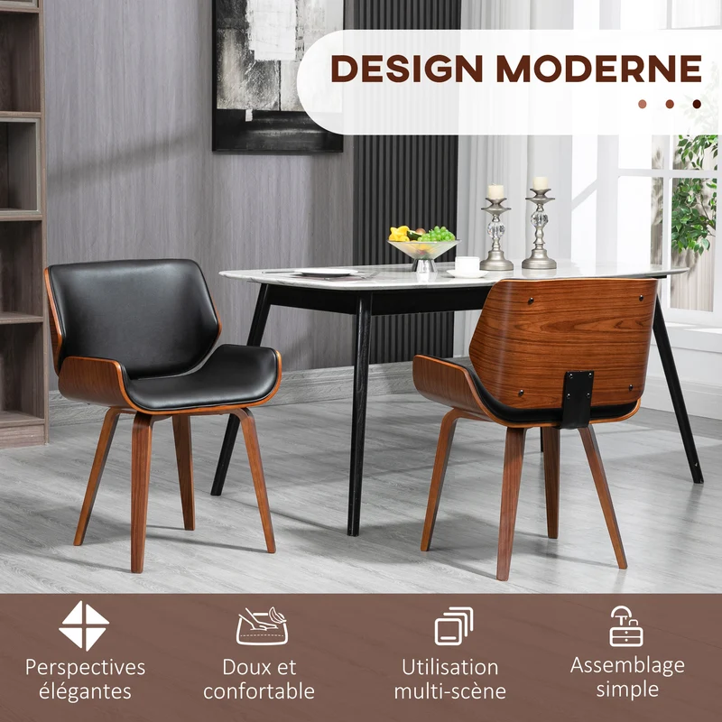 Lot de 2 chaises de salle à manger 53 x 54 x 81 cm assise rembourrée style vintage chic en revêtement synthétique noir 21_0002306