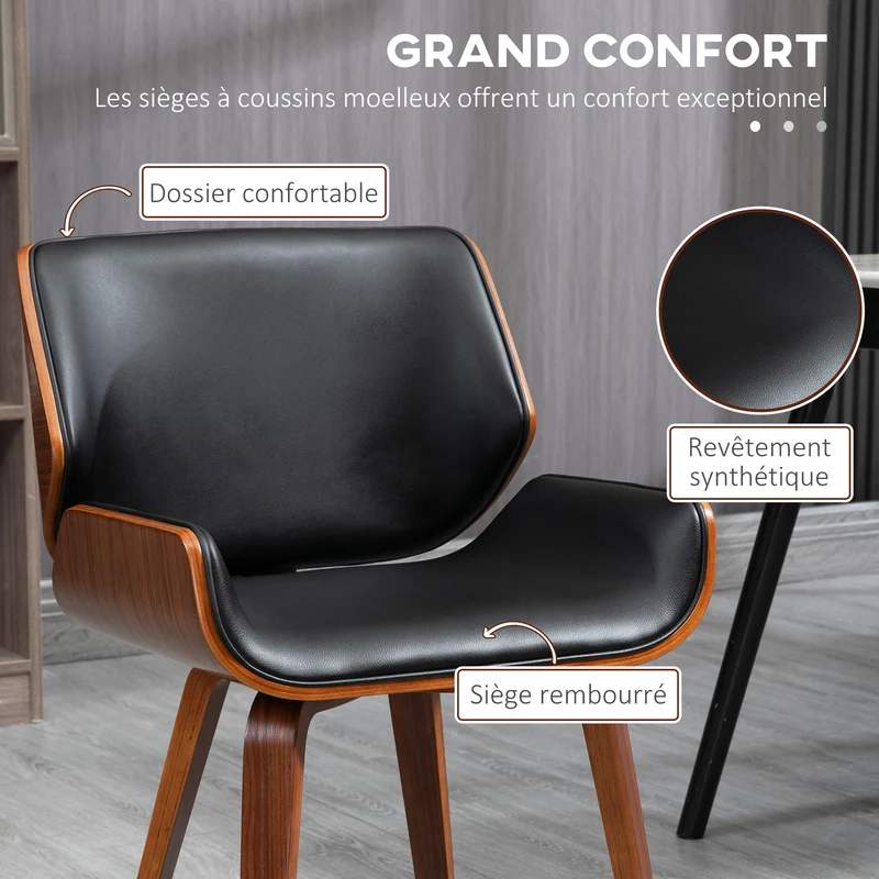 Lot de 2 chaises de salle à manger 53 x 54 x 81 cm assise rembourrée style vintage chic en revêtement synthétique noir 21_0002306