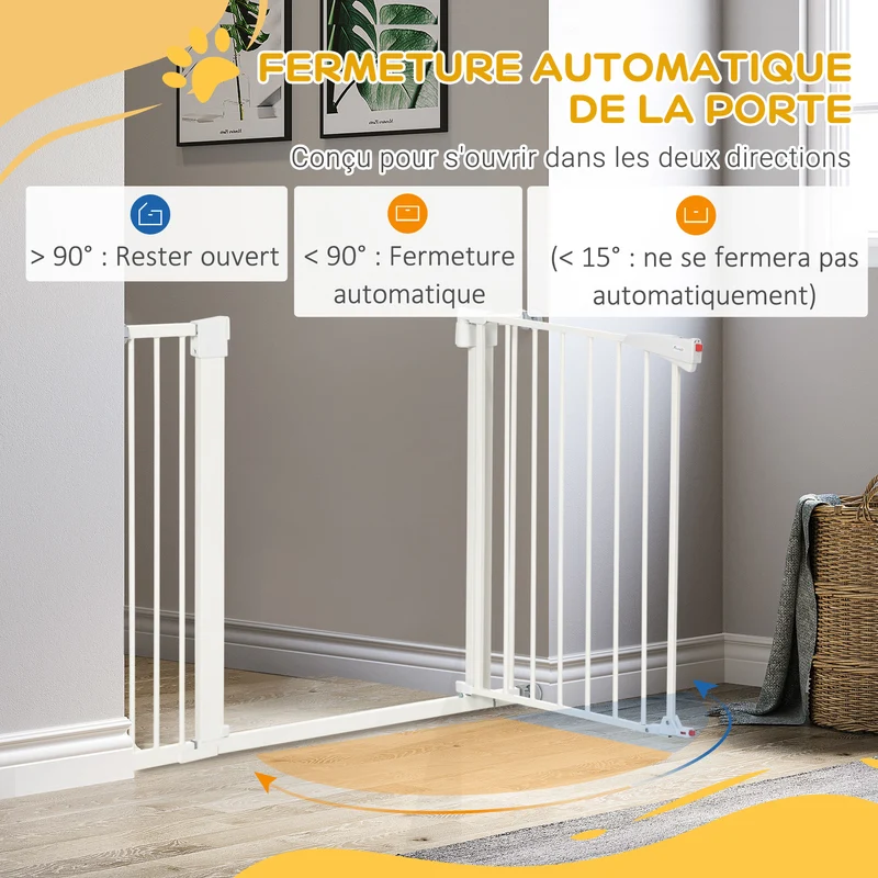 Lot de 2 barrières de sécurité pour portes escaliers 76-103 x 77 x 4,2 cm fermeture automatique moderne en acier blanc 21_0007499