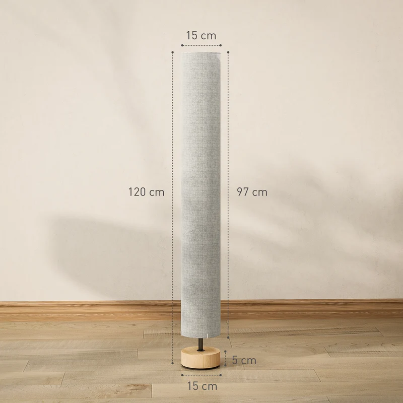 Lampadaire sur pied salon 15 x 15 x 120 cm éclairage tamisé interrupteur au pied design scandinave cosy en lin gris 21_0007005